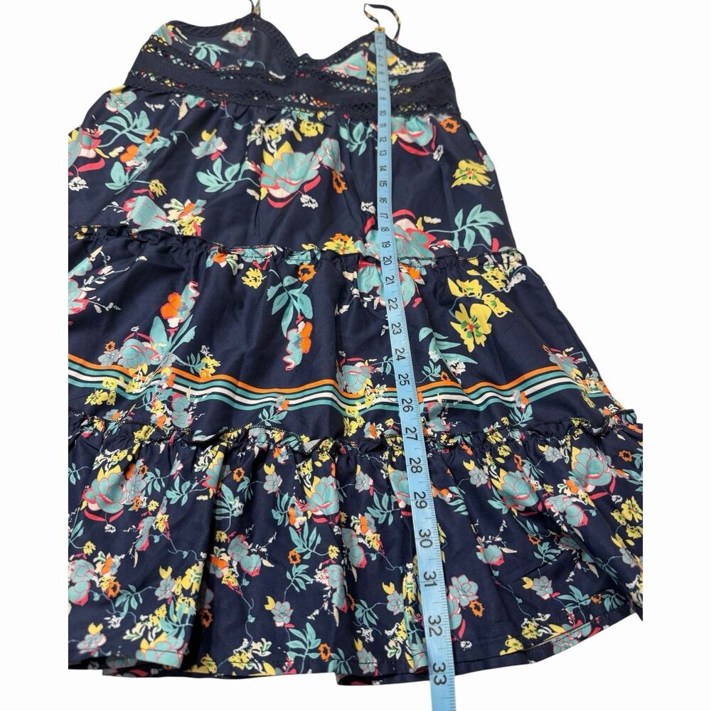 Boho Babydoll Dress Womens XL Navy Floral Empire Waist Tiered Sundress Festival - Picture 7 of 10